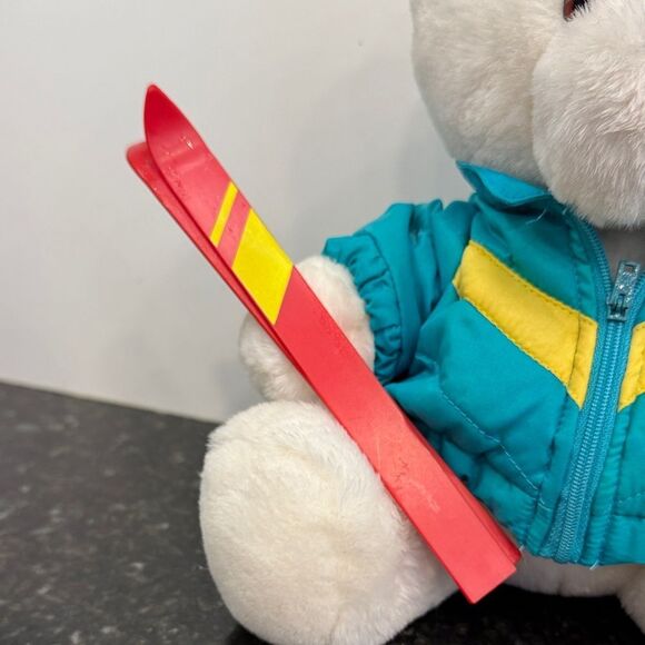 Cozy Skiing Bear Plush Toy - White and Teal - Picture 3 of 9